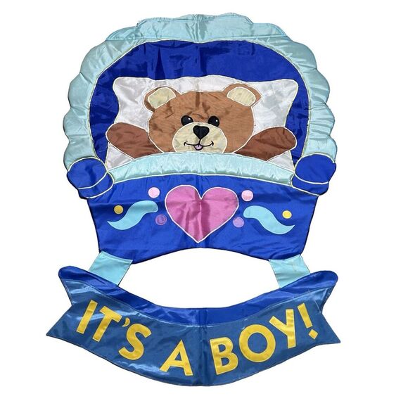 Vintage Brown Bear Its a Boy Gender Reveal House Flag Blue 32 X 46 Double Sided - Picture 1 of 2